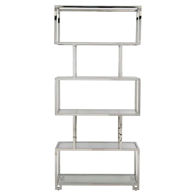 Kaley Polished Stainless Steel and Glass Transitional Etagere Bookcase