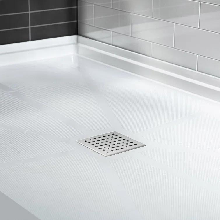 36" Solid Surface Square Single Threshold Shower Pan Base with Drain Assembly & Drain Cover Included, Non-Slip