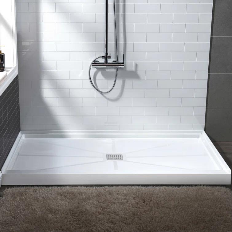 36" Solid Surface Square Single Threshold Shower Pan Base with Drain Assembly & Drain Cover Included, Non-Slip