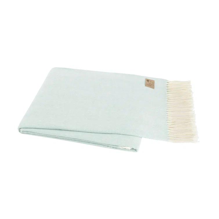 Ice Blue Italian Herringbone Wool Throw Blanket