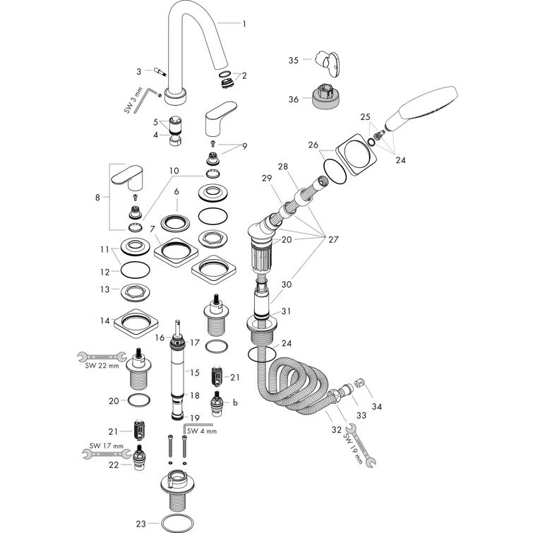 Citterio M 2 Handle Bathroom Roman Tub Faucet with Diverter