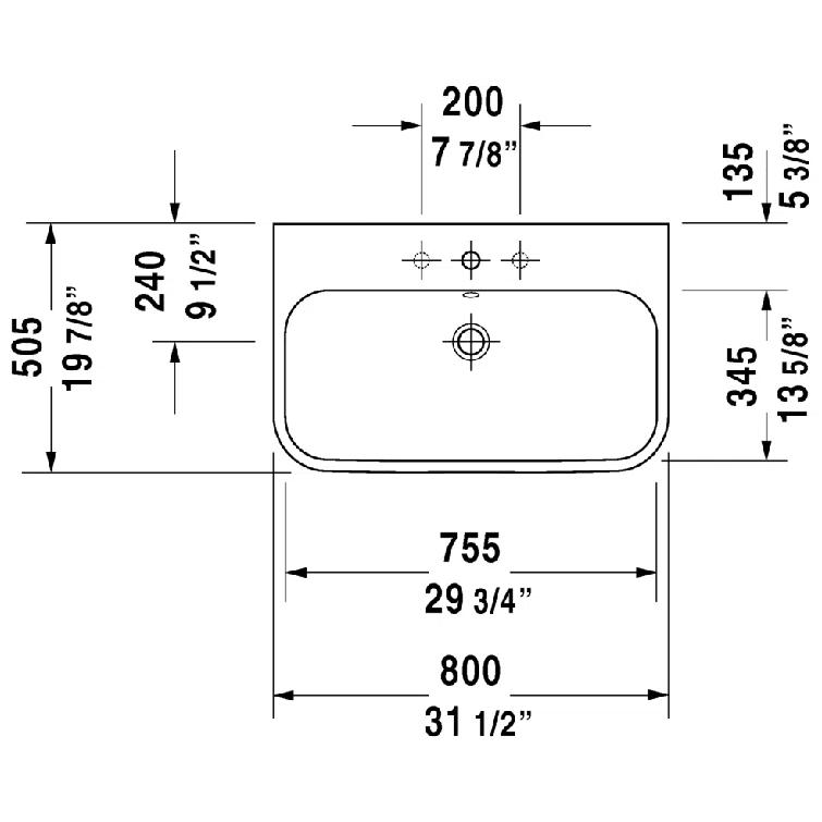 Happy D.2 Ceramic 32" Wall Mount Bathroom Sink with Overflow