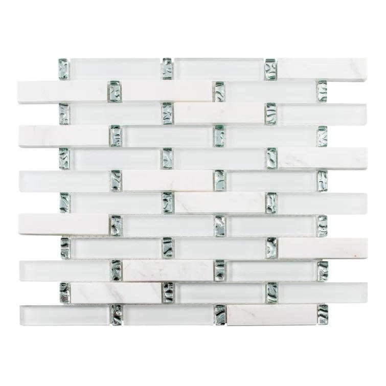 Saga 1" Glass and Marble Brick Joint Mosaic Kitchen Backsplash, Bathroom, Shower, Pool, Wall and Floor Tile