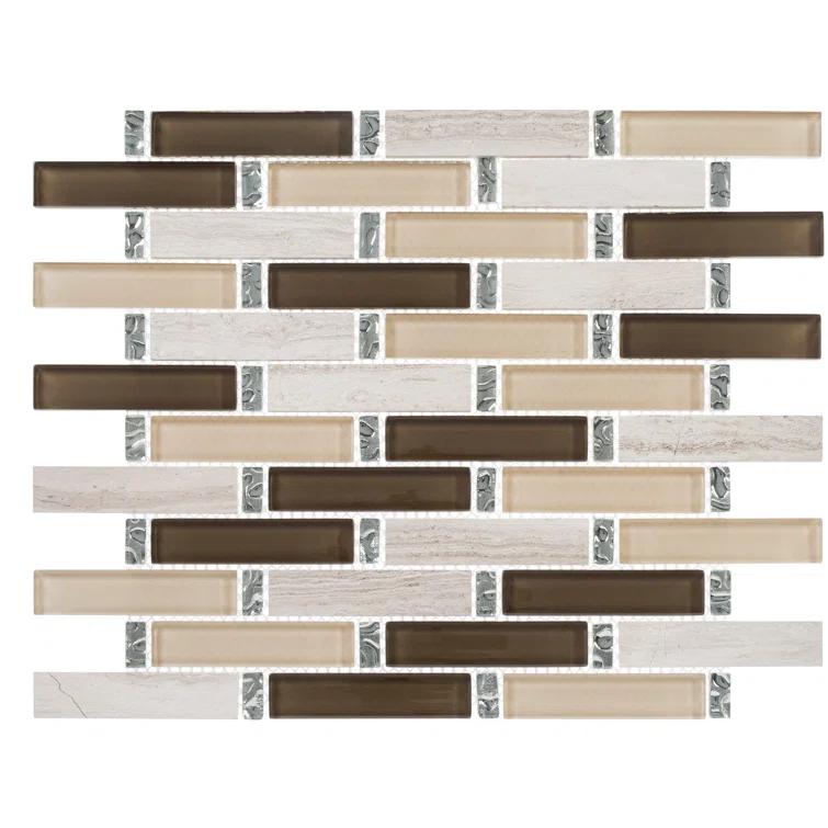 Andova Saga 1" Glass and Marble Brick Joint Mosaic Kitchen Backsplash, Bathroom, Shower, Pool, Wall and Floor Tile