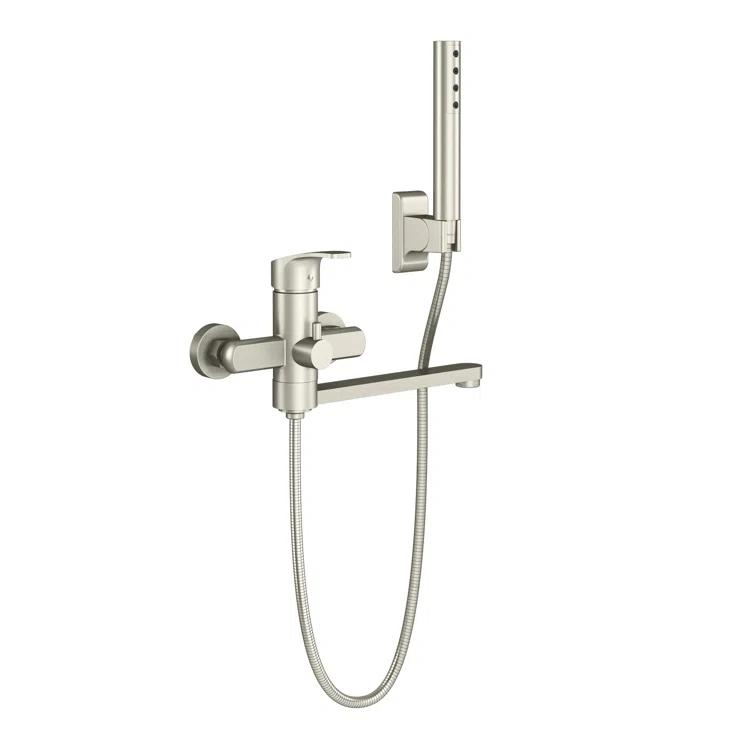 Pulse Showerspas Niagara Highflow Wall Mounted Tub Filler with Pivoting Arm Spout and Handshower 3030-WMTF-BN