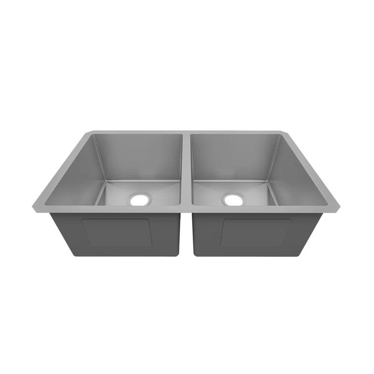 Sinber 32" x 19" Undermount Double Bowl Kitchen Sink with 18 Gauge 304 Stainless Steel Satin Finish