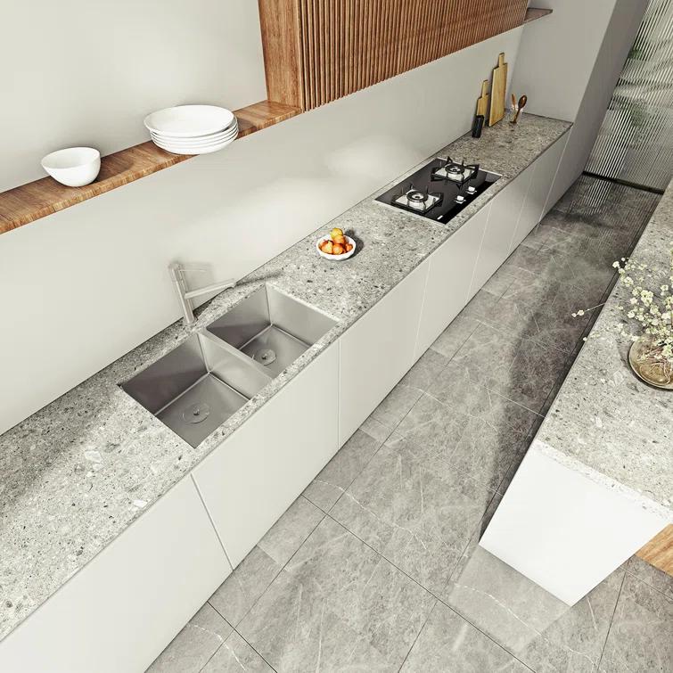Sinber 32" x 19" Undermount Double Bowl Kitchen Sink with 18 Gauge 304 Stainless Steel Satin Finish