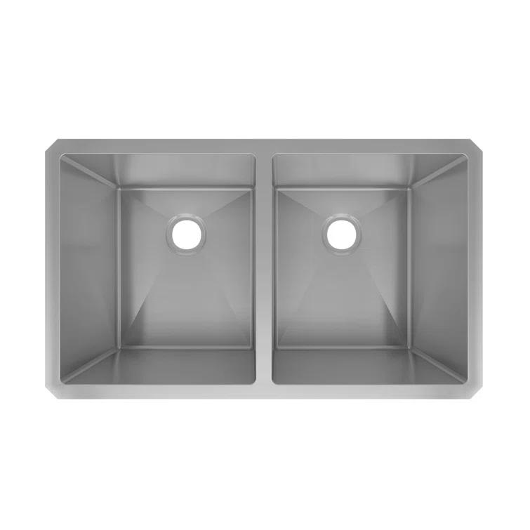 Sinber 32" x 19" Undermount Double Bowl Kitchen Sink with 18 Gauge 304 Stainless Steel Satin Finish