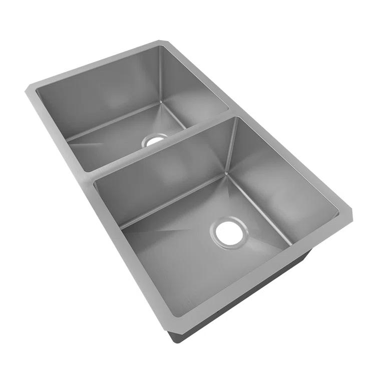 Sinber 32" x 19" Undermount Double Bowl Kitchen Sink with 18 Gauge 304 Stainless Steel Satin Finish