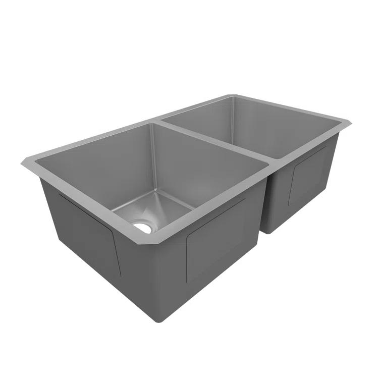 Sinber 32" x 19" Undermount Double Bowl Kitchen Sink with 18 Gauge 304 Stainless Steel Satin Finish
