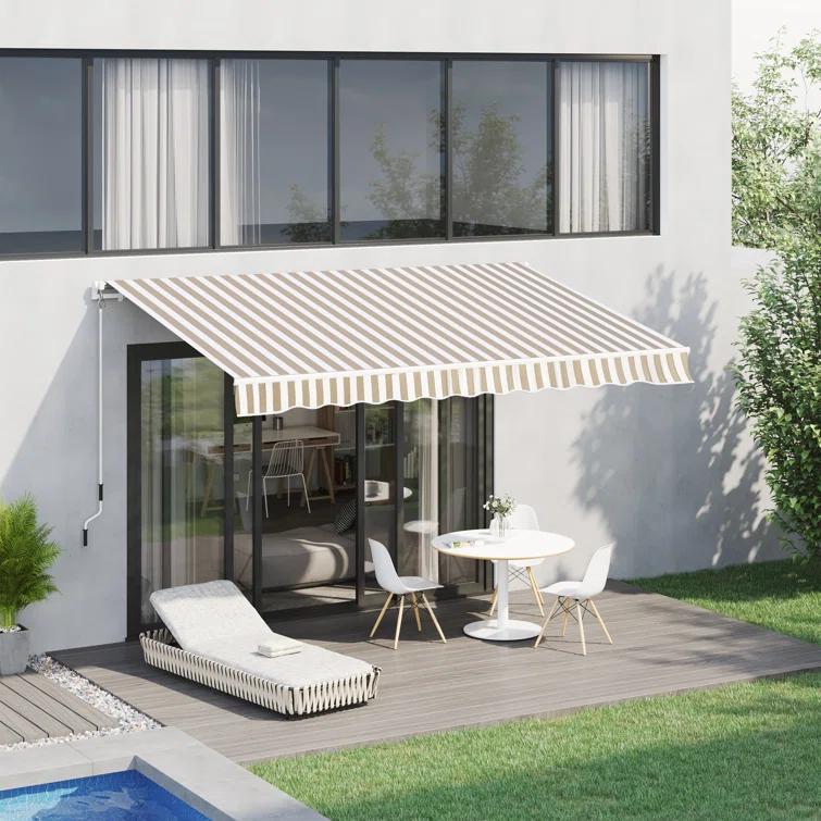 Outsunny 2'' Polyester Beige Cover Retractable Patio Awning