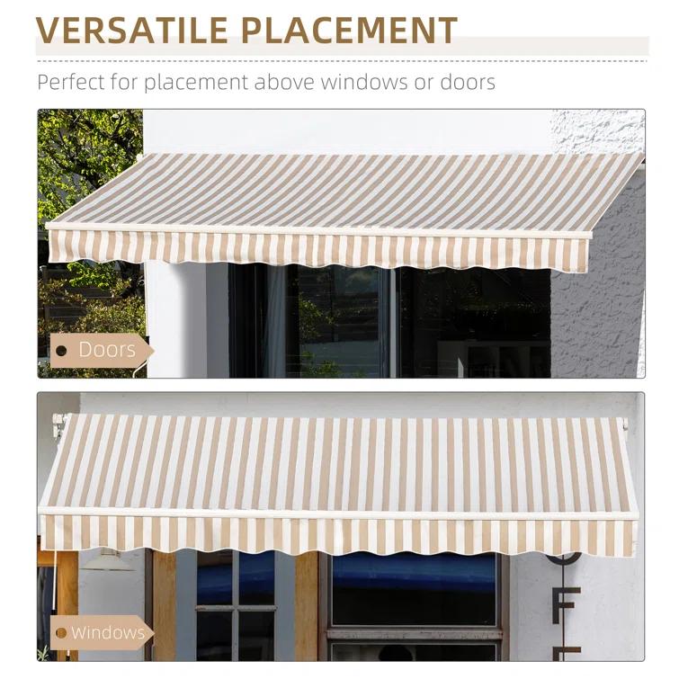 Outsunny 2'' Polyester Beige Cover Retractable Patio Awning