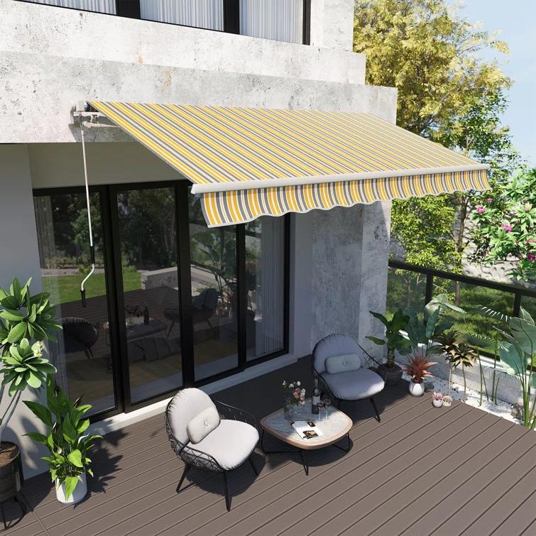 Outsunny 2'' Polyester Beige Cover Retractable Patio Awning