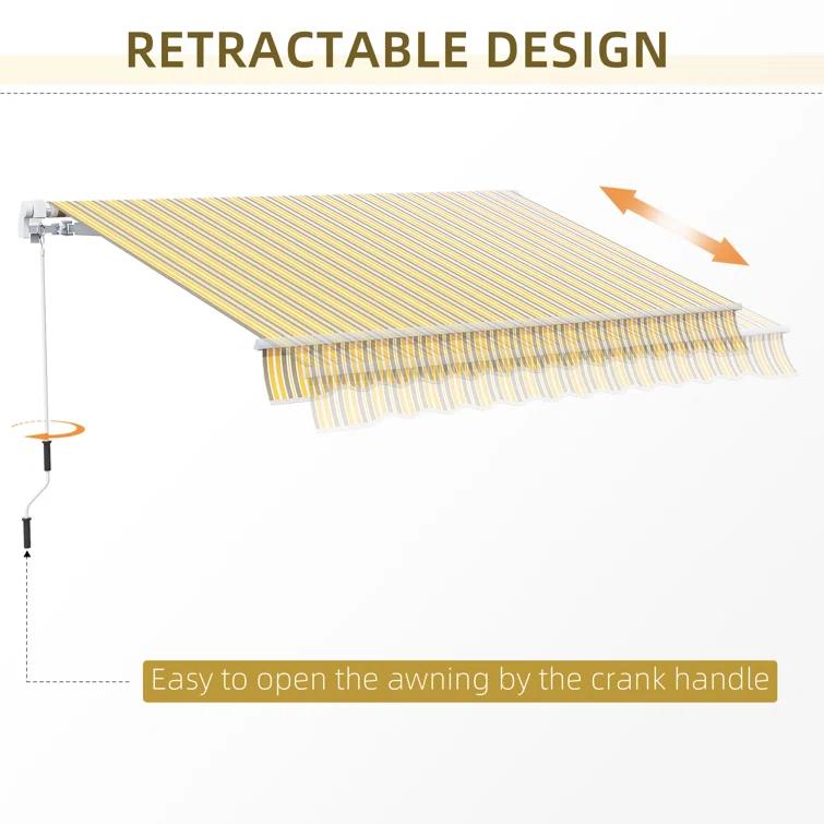 Outsunny 2'' Polyester Beige Cover Retractable Patio Awning