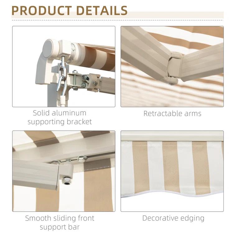 Outsunny 2'' Polyester Beige Cover Retractable Patio Awning