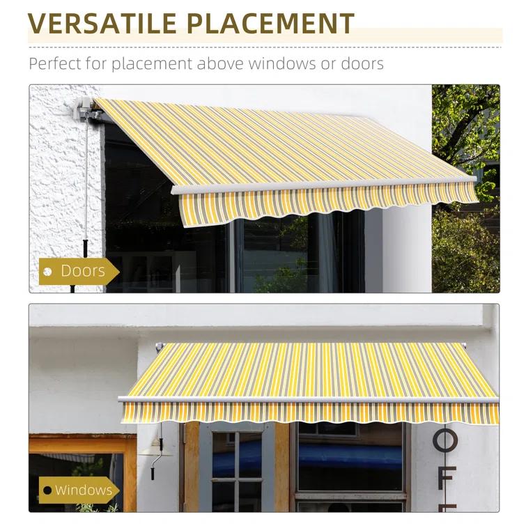 Outsunny 2'' Polyester Beige Cover Retractable Patio Awning