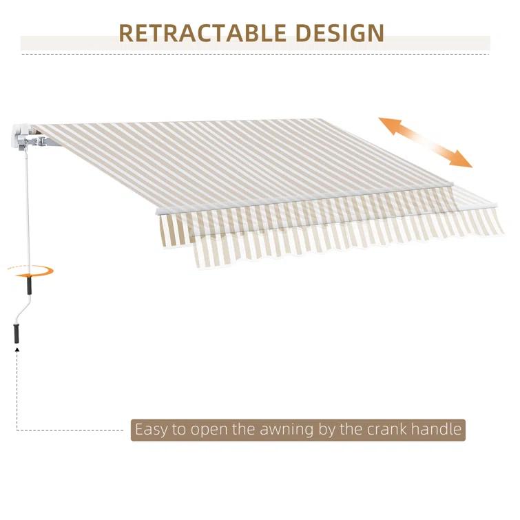 Outsunny 2'' Polyester Beige Cover Retractable Patio Awning
