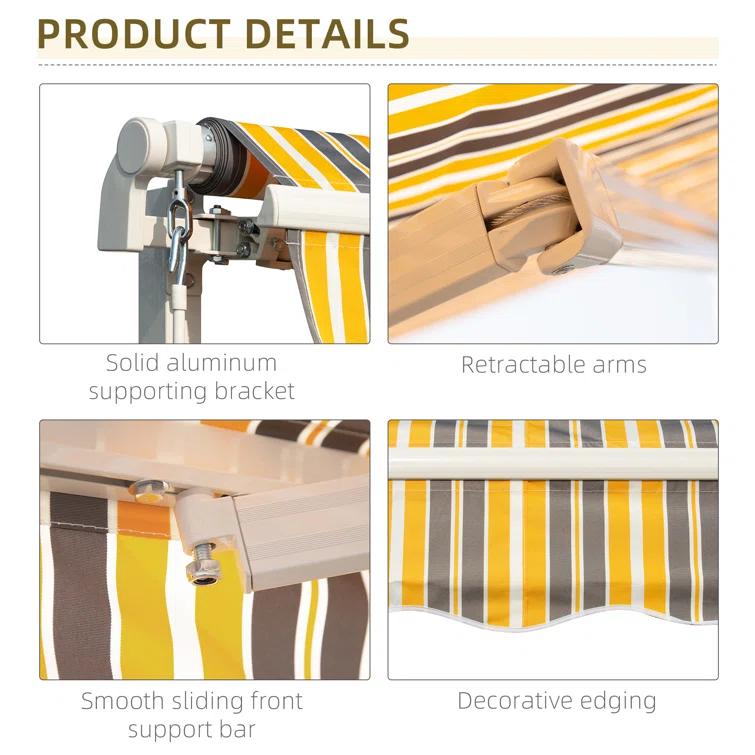Outsunny 2'' Polyester Beige Cover Retractable Patio Awning