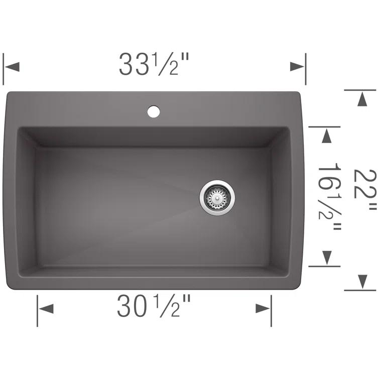 Diamond SILGRANIT 33.5" L x 22" W Super Single Drop-in/Undermount Kitchen Sink