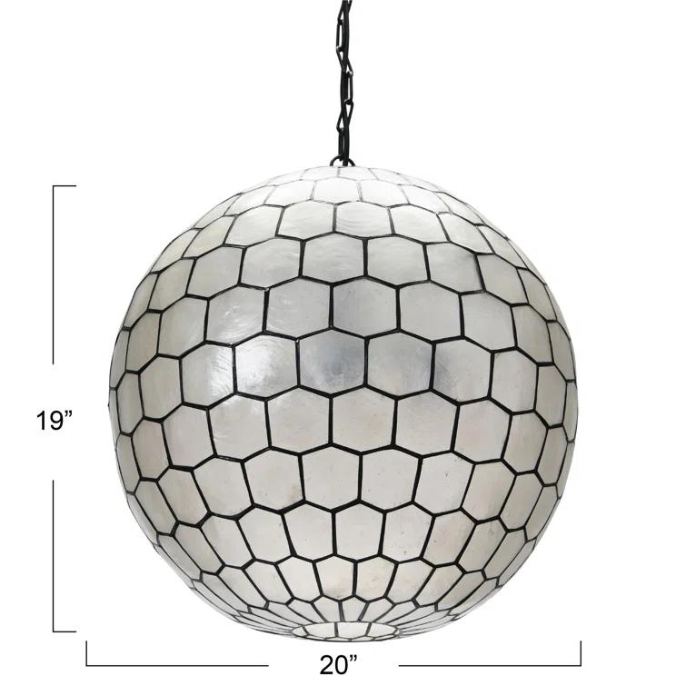 Storied Home 20"x19" Capiz Honeycomb Globe Pendant Light: ETL Listed, UL Certified, Metal Body