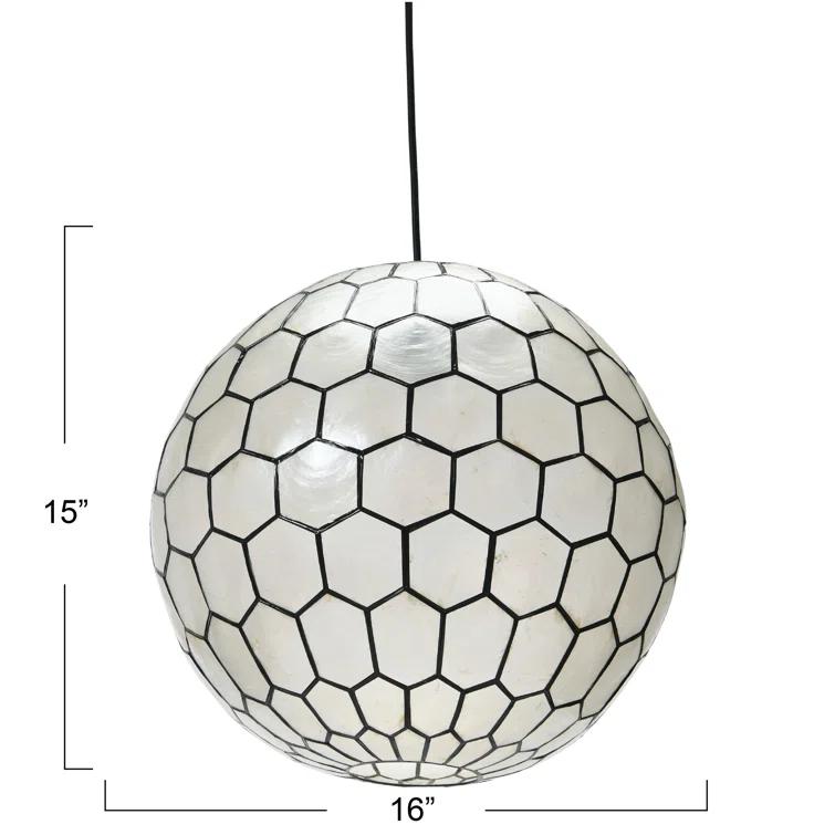 Storied Home 16"x15" Capiz Honeycomb Globe Pendant Light: Artisan Crafted, ETL Listed, Metal Frame