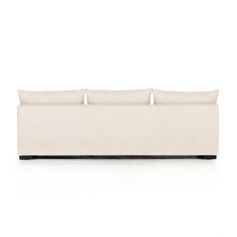 Ashby Oatmeal Armless Sofa with Espresso Wood Base