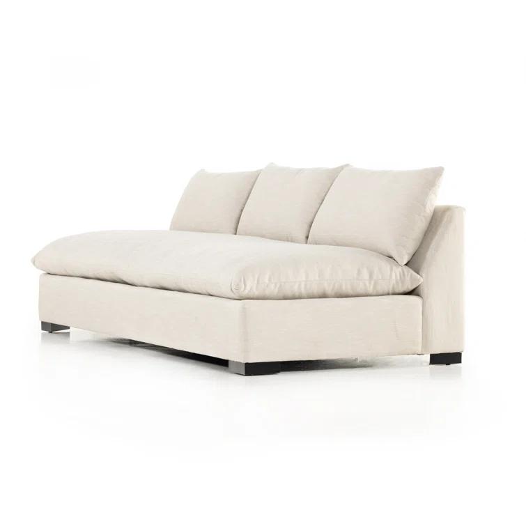 Ashby Oatmeal Armless Sofa with Espresso Wood Base