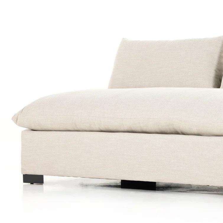 Ashby Oatmeal Armless Sofa with Espresso Wood Base