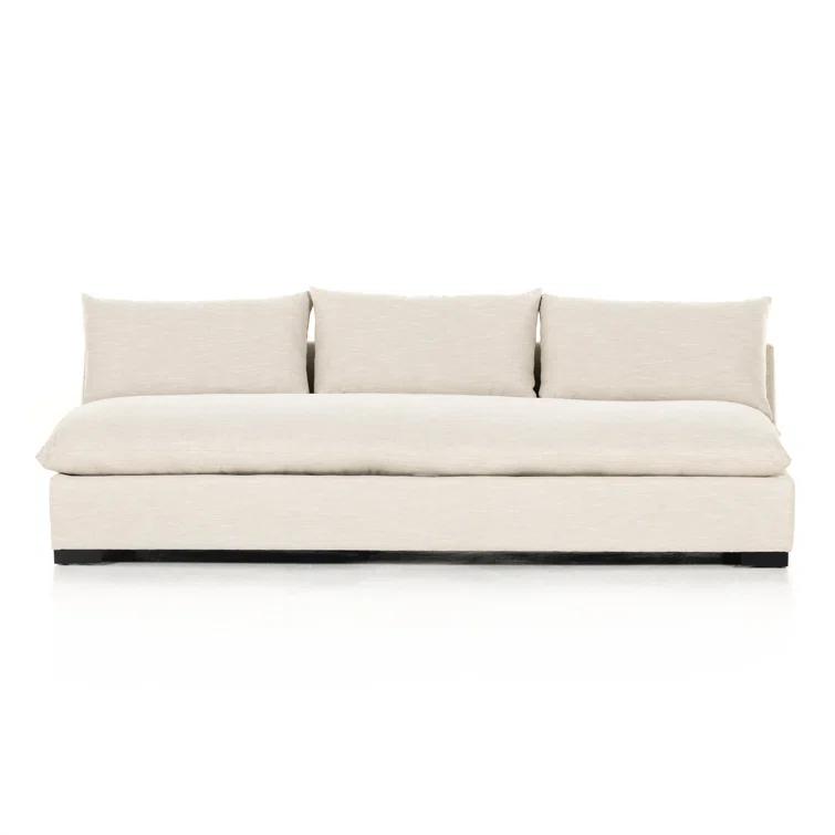 Ashby Oatmeal Armless Sofa with Espresso Wood Base