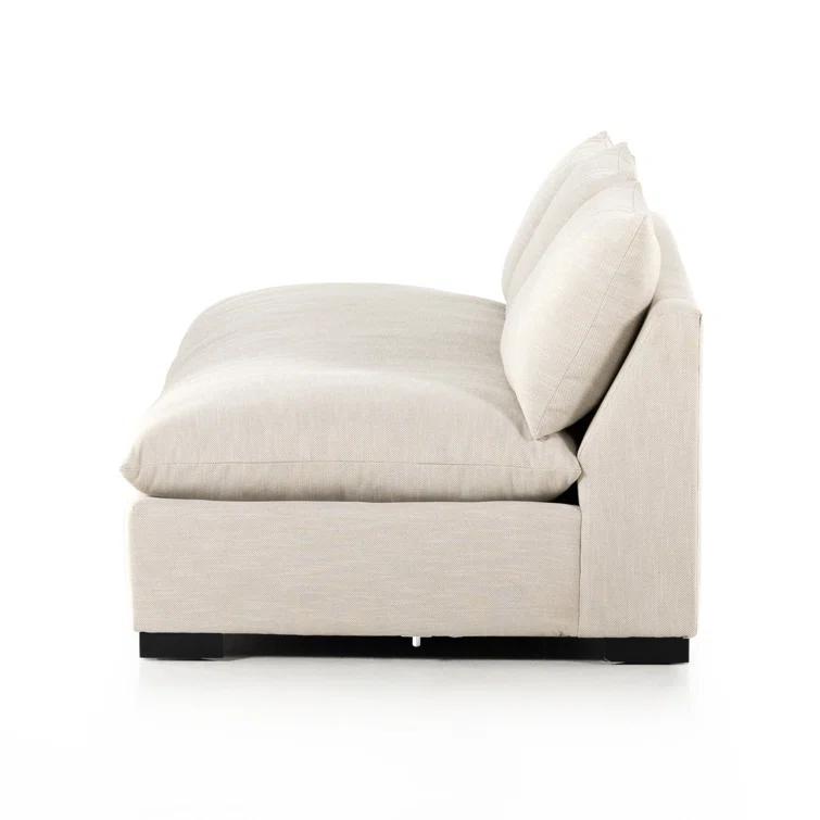 Ashby Oatmeal Armless Sofa with Espresso Wood Base