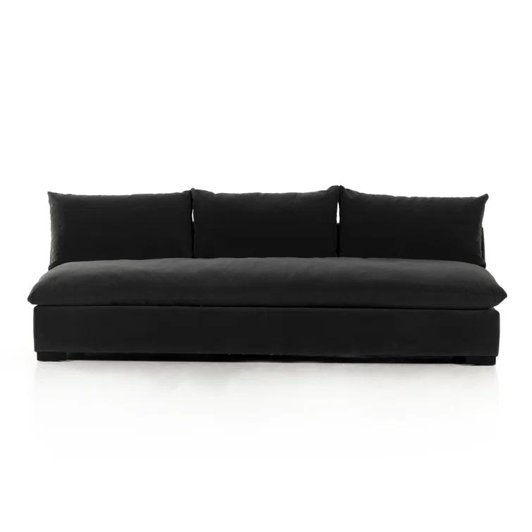 Henry Charcoal Armless Sofa with Espresso Solid Wood Base
