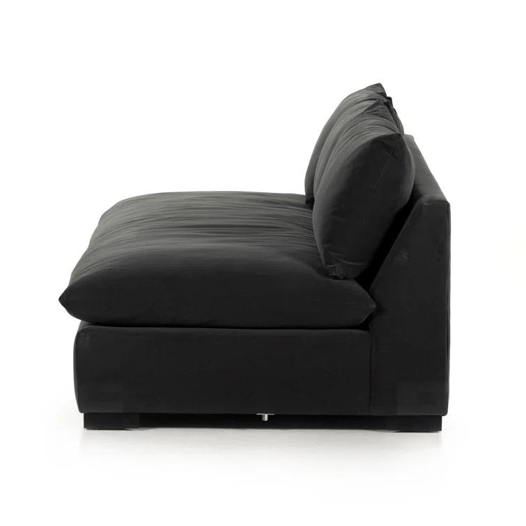 Henry Charcoal Armless Sofa with Espresso Solid Wood Base