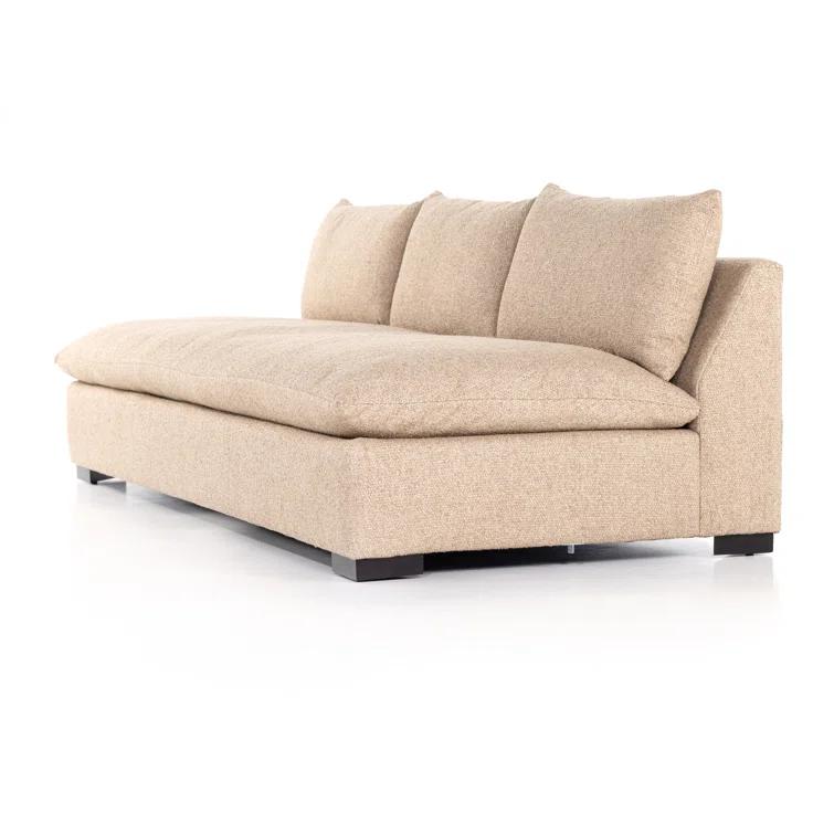 Heron Sand Armless Fabric Sofa with Wood Frame