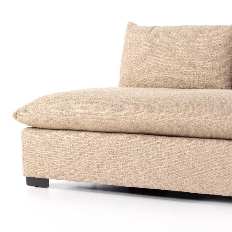 Heron Sand Armless Fabric Sofa with Wood Frame