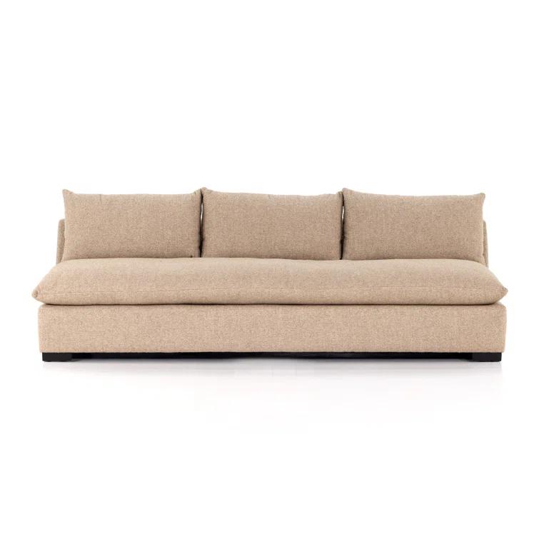 Heron Sand Armless Fabric Sofa with Wood Frame