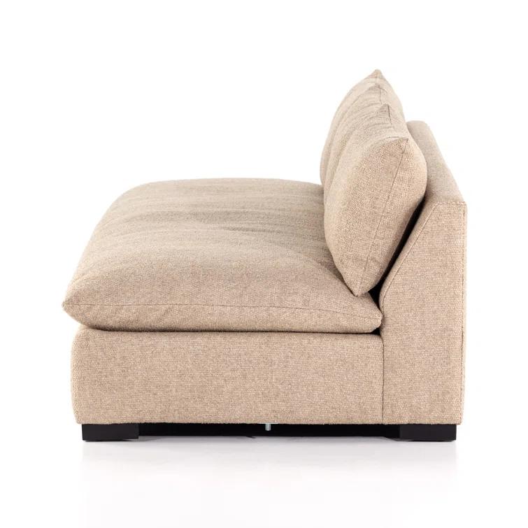 Heron Sand Armless Fabric Sofa with Wood Frame