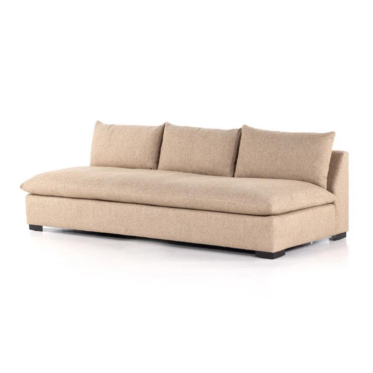Heron Sand Armless Fabric Sofa with Wood Frame