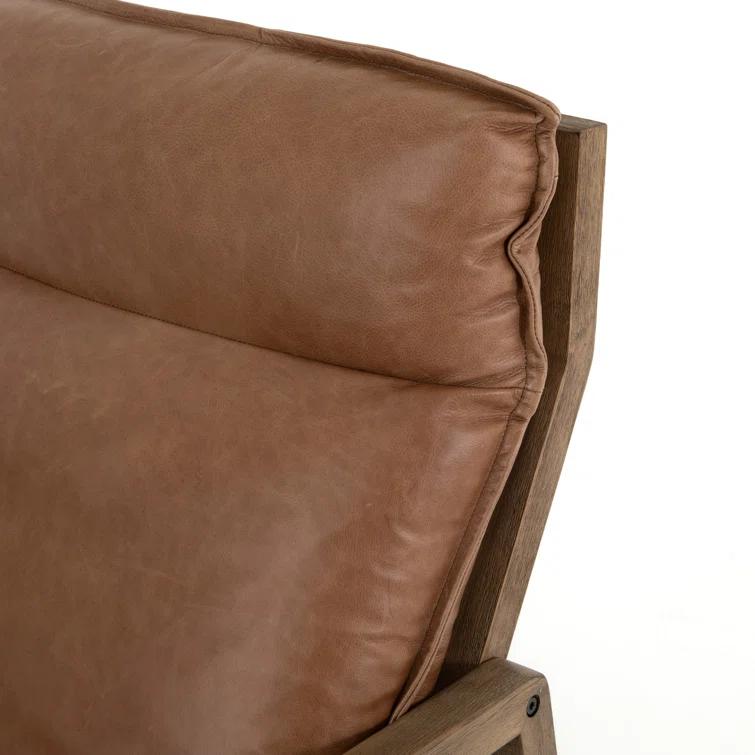 Orion Contemporary 27'' Brown Leather Accent Chair with Ladder-Back