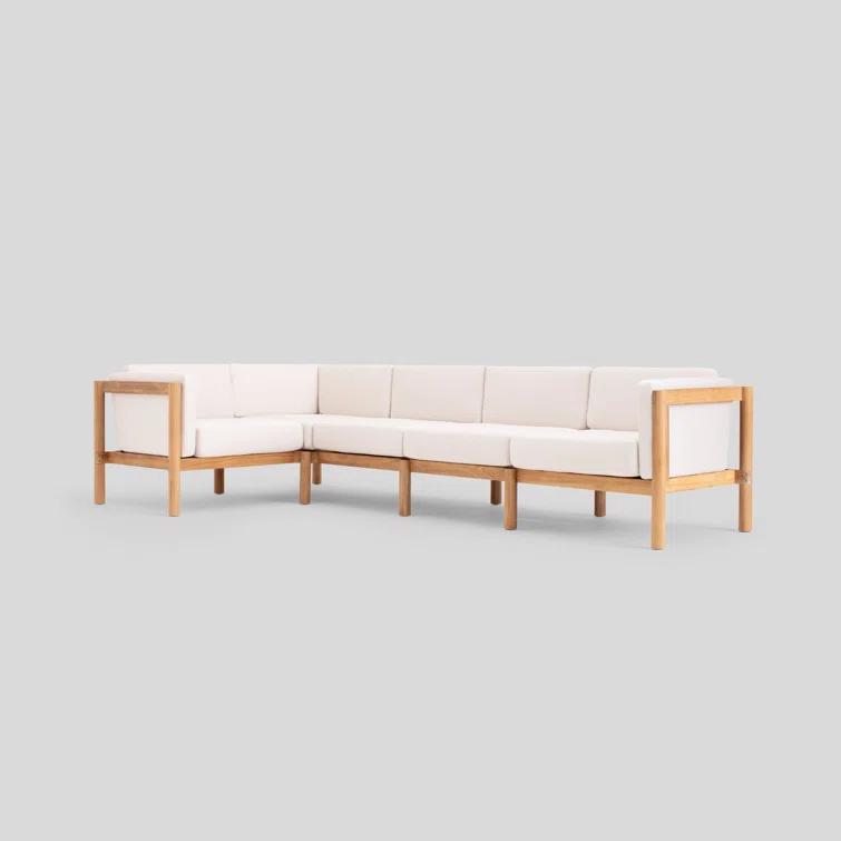 Haven 114'' Wide Outdoor Teak Reversible Patio Sectional with Sunbrella Cushions