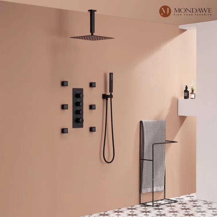 Herathena 3 Functions Ceiling Mounted Luxury Shower System with 6 Body Jets (Rough-in Valve Included)