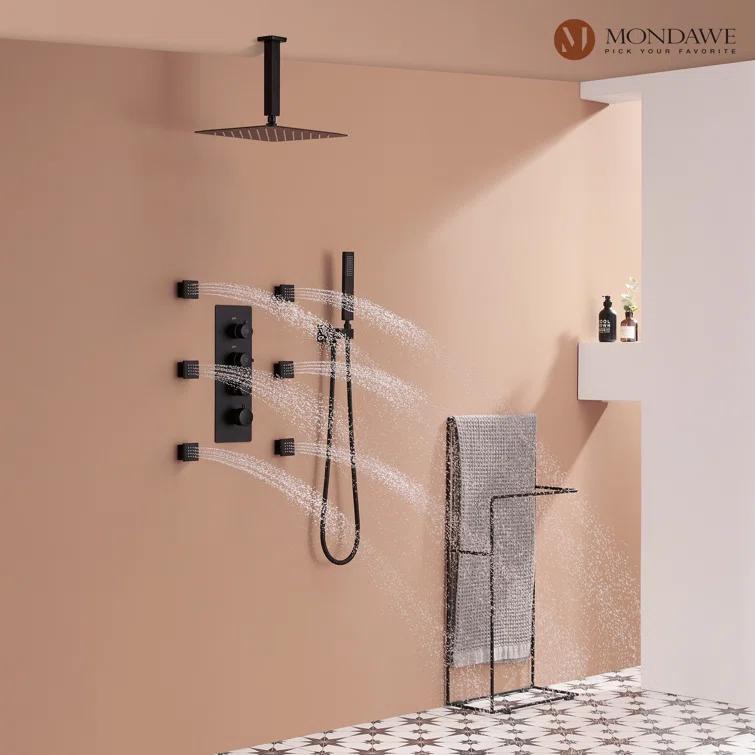 Herathena 3 Functions Ceiling Mounted Luxury Shower System with 6 Body Jets (Rough-in Valve Included)