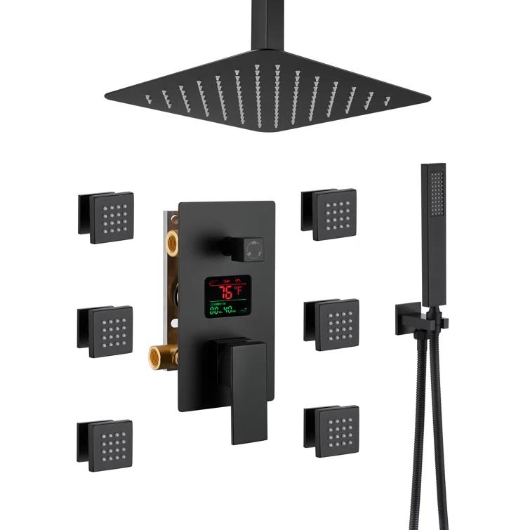 mondawe Herathena Wall Mounted Luxury Shower System with Digital Display (Rough-in Valve Included) WF6025BI-12BL