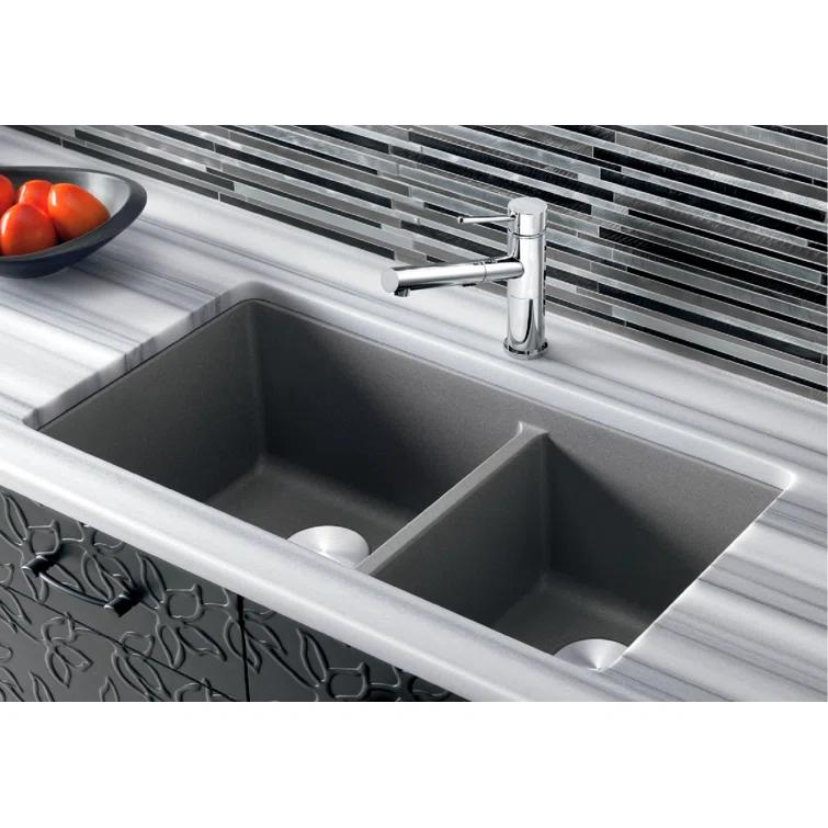Precis SILGRANIT 33" L X 18" W Double Bowl Undermount Kitchen Sink