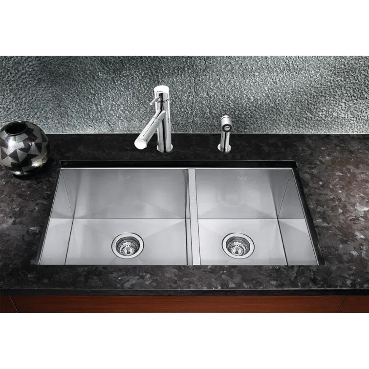Blanco 515821 Precision 33" L x 18'' W Double Bowl Stainless Steel Undermount Kitchen Sink