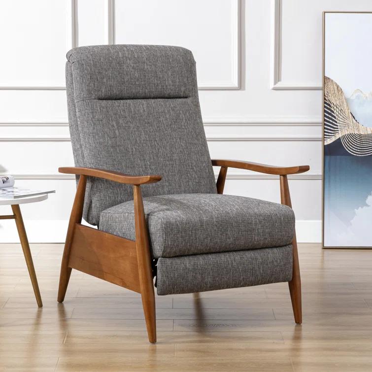 Comfort Pointe Terni Press-Back Recliner Ashen Gray: Stain-Resistant, Chestnut Wood Legs, Foam Fill