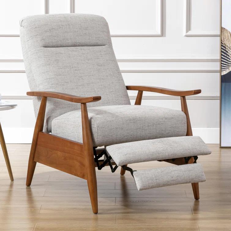 Terni Wood Arm Push Back Recliner in Sea Oat Beige Performance Fabric