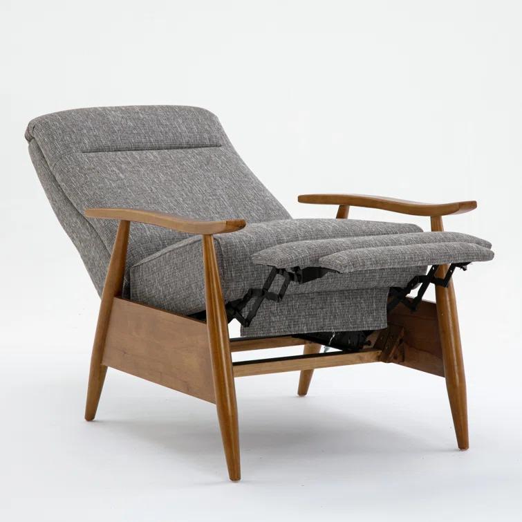 Comfort Pointe Terni Press-Back Recliner Ashen Gray: Stain-Resistant, Chestnut Wood Legs, Foam Fill