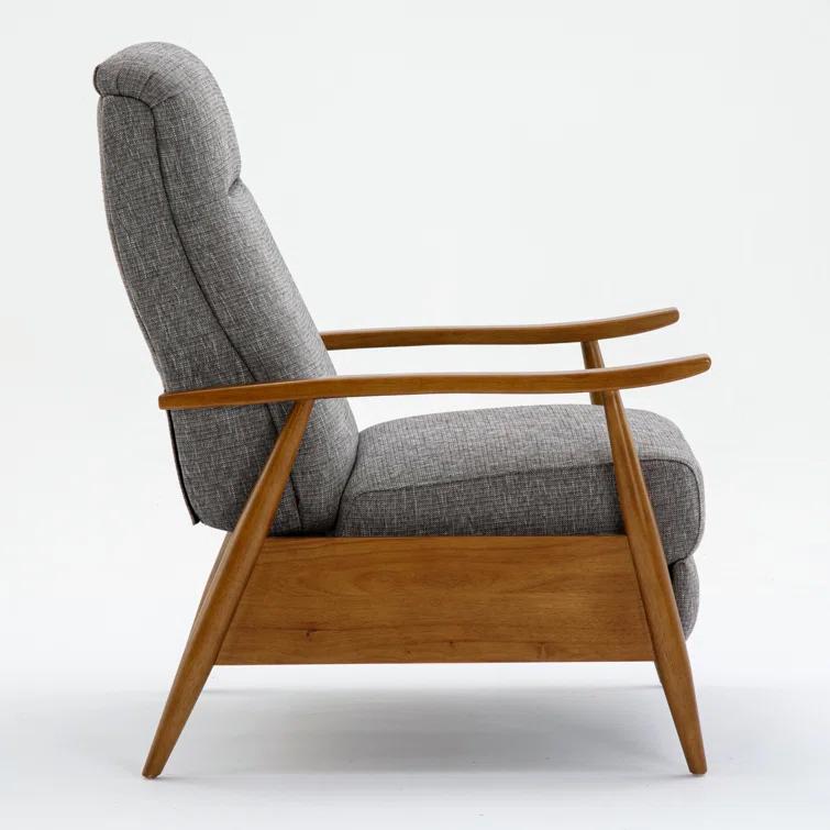 Comfort Pointe Terni Press-Back Recliner Ashen Gray: Stain-Resistant, Chestnut Wood Legs, Foam Fill