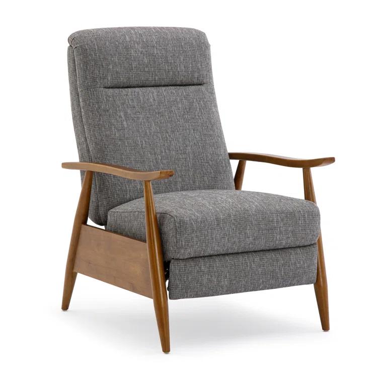 Comfort Pointe Terni Press-Back Recliner Ashen Gray: Stain-Resistant, Chestnut Wood Legs, Foam Fill