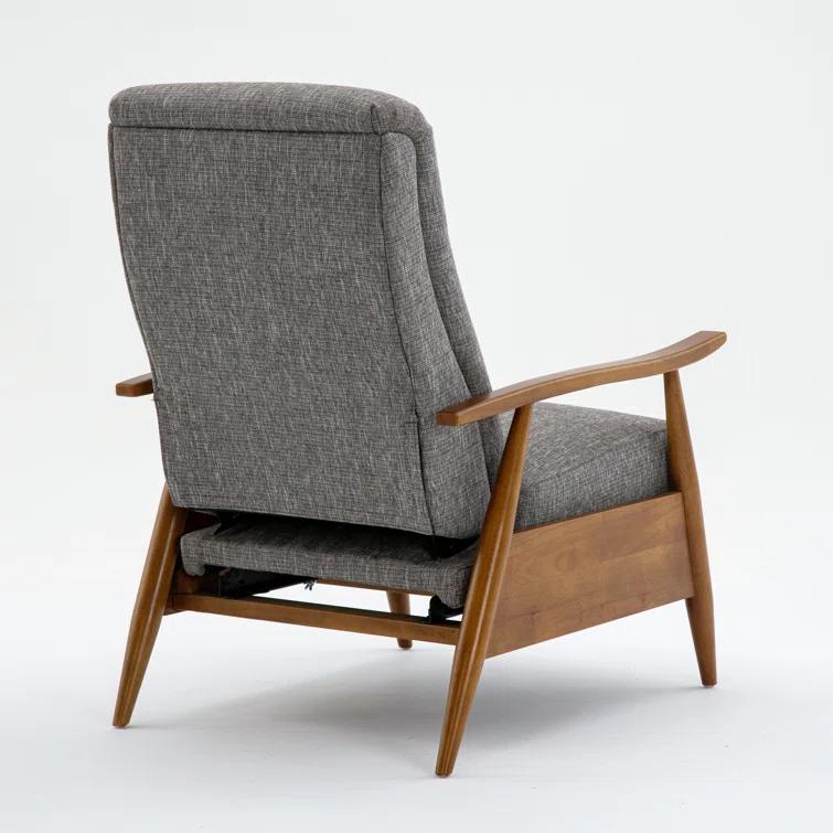 Comfort Pointe Terni Press-Back Recliner Ashen Gray: Stain-Resistant, Chestnut Wood Legs, Foam Fill